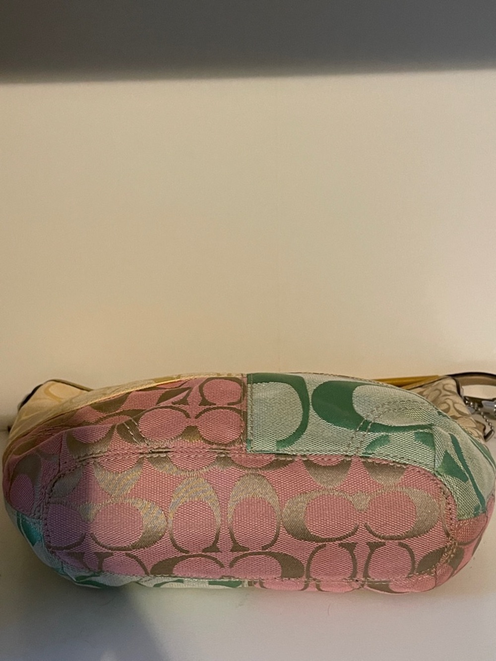 Coach Patchwork Multicolor Shoulder Bag - Beige, Pink & Mint - Picture 7 of 13